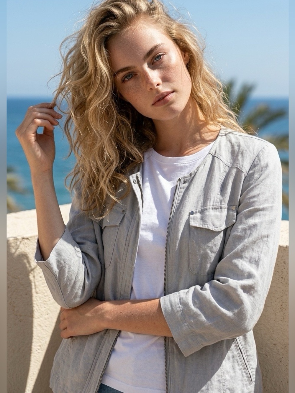 Chico's 100% Linen Full Zip Jacket Size 1=Medium